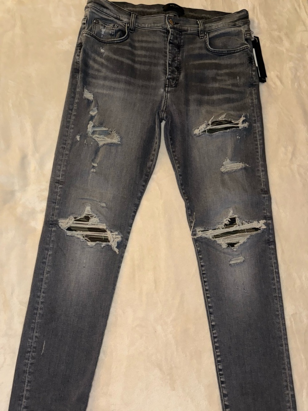 AMIRI Men's Distressed Gray Skinny Jeans